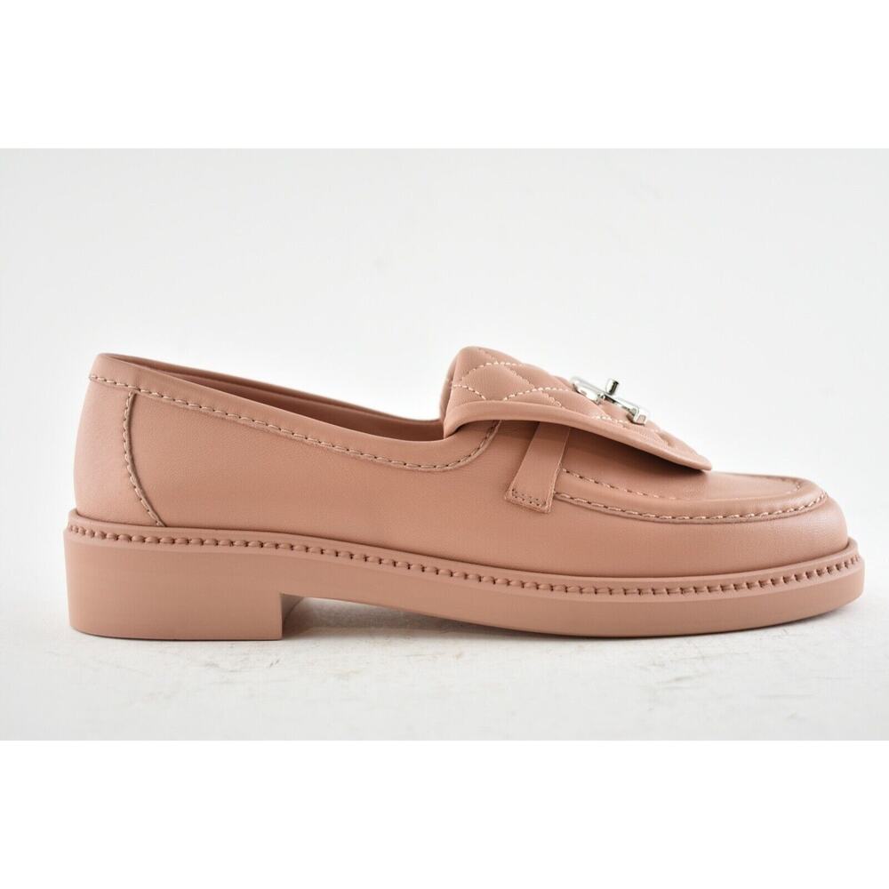 Chanel 21B Pink Silver Quilted Flap Turnlock CC Logo Mule Slip Flat Loafer 39.5 - Picture 2 of 11